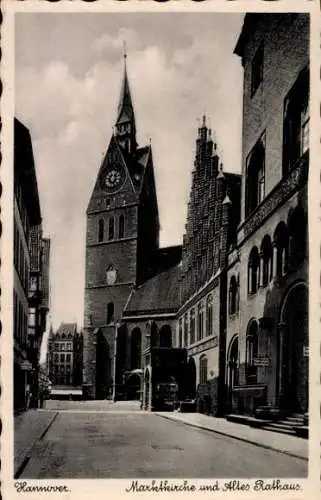 Ak Hannover, Marktkirche und Altes Rathaus, Turmuhr