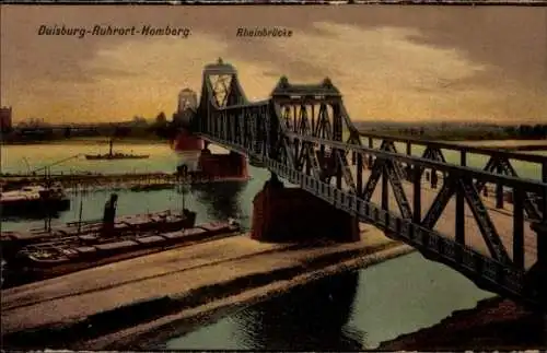 Ak Ruhrort Duisburg im Ruhrgebiet, Rheinbrücke, Schiffe