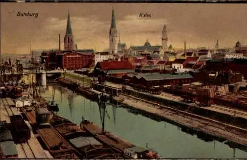 Ak Duisburg im Ruhrgebiet, Hafen, Kirchtürme