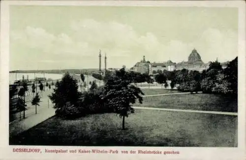 Ak Düsseldorf am Rhein, Kunstpalast, Kaiser-Wilhelm-Park, Blick von der Rheinbrücke