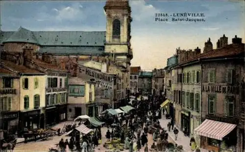 Ak Luneville Meurthe et Moselle, Place Saint-Jacques, Markt