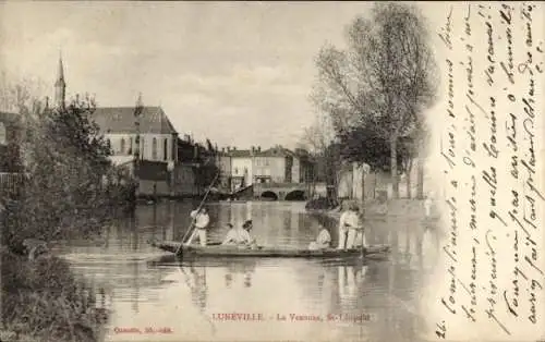 Ak Luneville Meurthe et Moselle, Le Vezouze, Kirche St-Leopold, Boot