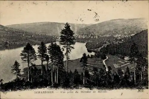 Ak Gérardmer Lothringen Vosges, Blick vom Mirador de Merelle, See