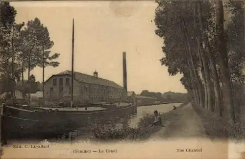 Ak Somme, Kanal, Schiff, Industriegebäude