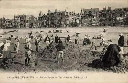 Ak Mers les Bains Somme, Strand, Sandburgen