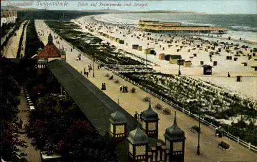 Ak Świnoujście Swinemünde Pommern, Blick auf Promenade und Strand