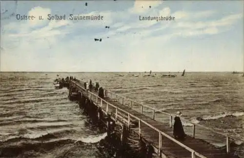 Ak Świnoujście Swinemünde Pommern, Landungsbrücke