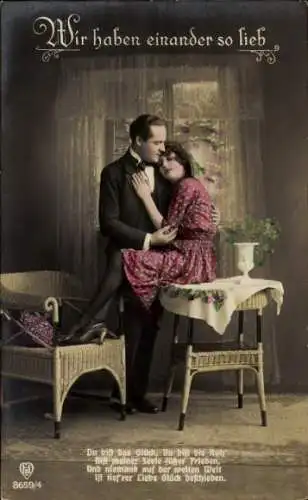 Ak Liebespaar, Wir haben einander so lieb