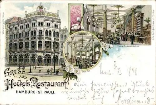 Litho Hamburg Mitte St. Pauli, Heckels Restaurant, Oberer Saal, Unterer Restaurationssaal