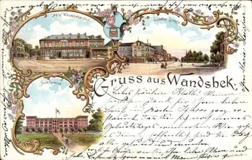 Litho Hamburg Wandsbek, Hotel Wandsbeker Hof, Lübecker Straße, Neue Kaserne