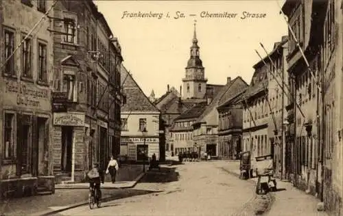 Ak Frankenberg in Sachsen, Chemnitzer Straße, Fleischerei Otto Uhlmann, Drogerie