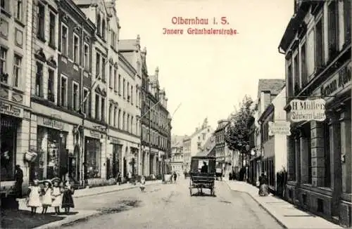 Ak Olbernhau im Erzgebirge, Innere Grünthalerstraße, Schuhwarenlager