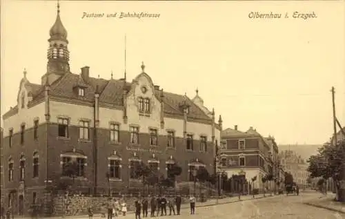 Ak Olbernhau im Erzgebirge, Postamt, Bahnhofstraße