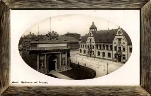Passepartout Ak Wesel am Niederrhein, Berliner Tor mit Postamt