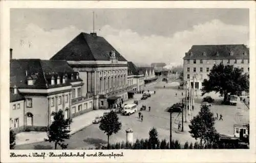 Ak Hamm in Westfalen, Hauptbahnhof und Hauptpost
