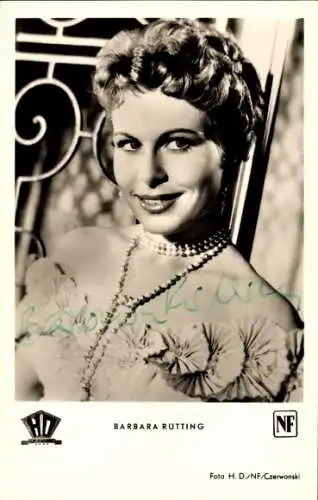 Ak Schauspielerin Barbara Rütting, Portrait, Autogramm, Heideschulmeister Uwe Karsten