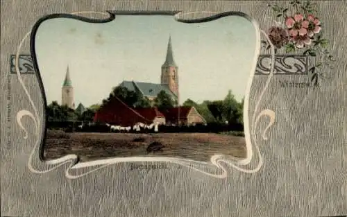 Passepartout Ak Winterswijk Gelderland Niederlande, Teilansicht mit Kirche