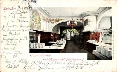 Ak Karlsruhe in Baden, Hotel-Restaurant Friedrichshof, Innenansicht