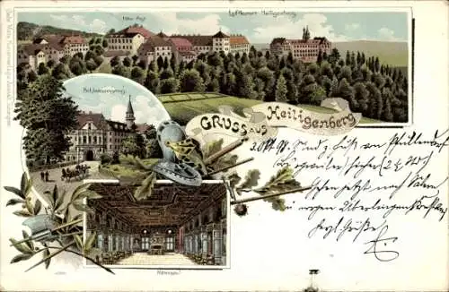 Litho Heiligenberg in Baden, Schlosseingang, Rittersaal, Hotel Post