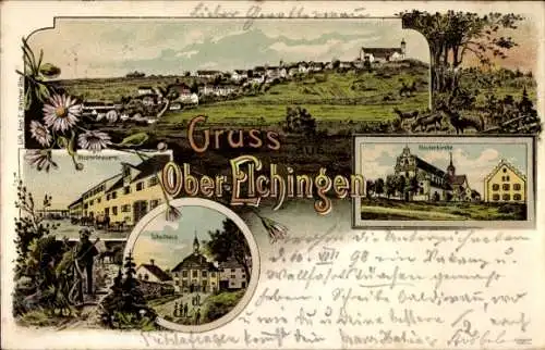 Litho Oberelchingen Elchingen in Schwaben, Klosterkirche, Schule, Klosterbrauerei