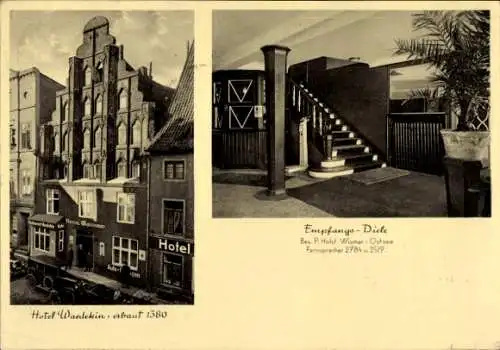 Ak Wismar Nordwestmecklenburg, Hotel Waedekin von P. Holst, Empfangs Diele