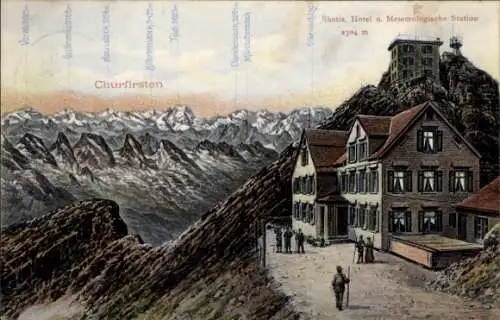 Ak Schweiz, Churfirsten, Säntis, Hotel und Meteorologische Station