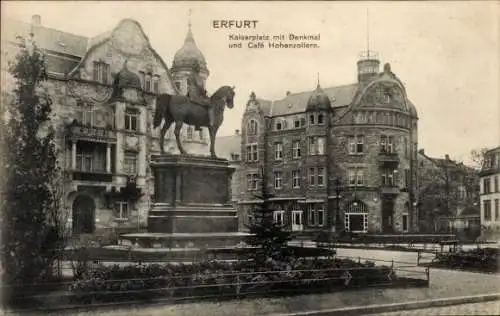 Ak Erfurt in Thüringen, Kaiserplatz mit Denkmal und Café Hohenzollern