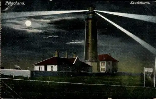 Mondschein Ak Helgoland in Schleswig Holstein, Leuchtturm bei Nacht