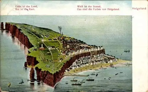 Ak Helgoland, Gesamtansicht der Insel, Gedicht