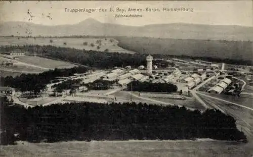 Ak Hammelburg in Unterfranken Bayern, Truppenlager d. II. Bay. Armee Korps., Ballonaufnahme