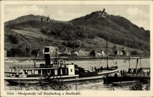 Ak Königswinter am Rhein, Fähre, Drachenburg, Drachenfels