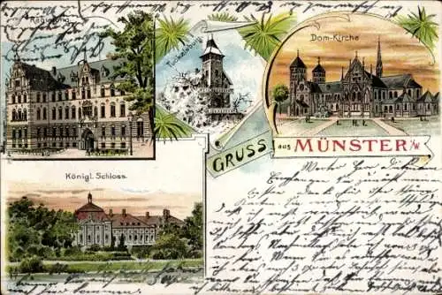 Litho Münster in Westfalen, Domkirche, Schloss, Regierung