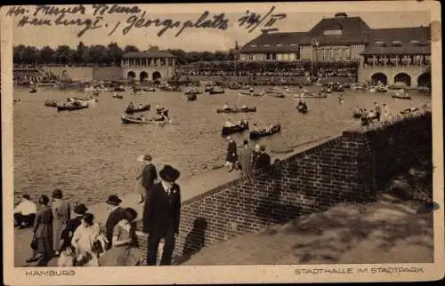 Ak Hamburg Nord Winterhude, Stadtpark, Stadthalle, Ruderboote