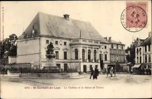 Ak Saint Germain en Laye Yvelines, Théâtre et Statue de Thiers