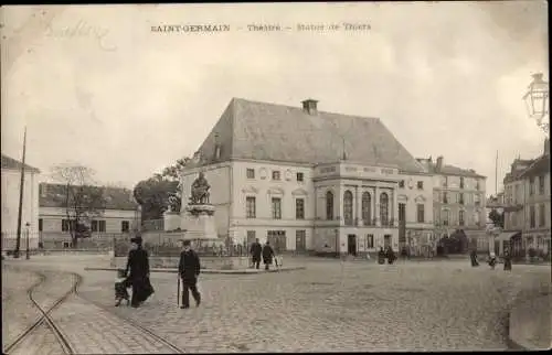 Ak Saint Germain en Laye Yvelines, Théâtre, Statue de Thiers