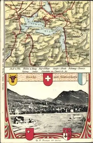 Landkarten Wappen Ak Buochs Kt Nidwalden Schweiz, Stanserhorn, Totalansicht