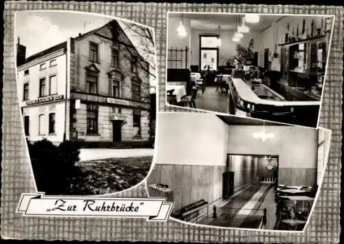Ak Kettwig Essen im Ruhrgebiet, Gaststätte Zur Ruhrbrücke, Landsberger Straße 26, Kegelbahn