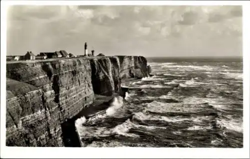 Ak Helgoland in Schleswig Holstein, Westküste bei Sturm, Leuchtturm