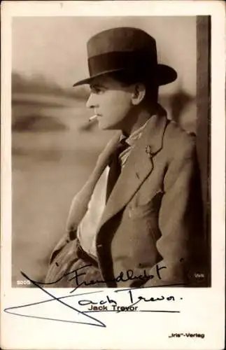 Ak Schauspieler Jack Trevor, Portrait, Autogramm, Hut, Zigarette