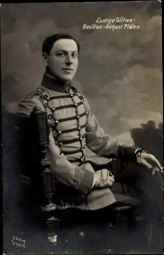 Ak Schauspieler Rosaillon-August Plöhn, Portrait, Autogramm, Uniform, Lustige Witwe