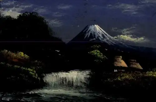 Künstler Ak Fuji Präfektur Shizuoka Japan, Berg, Häuser, Fluss