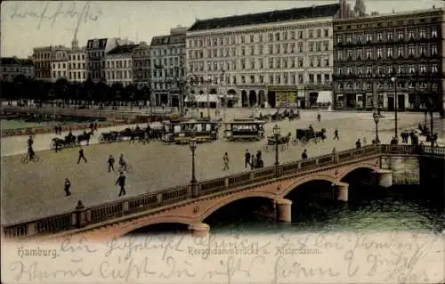 Ak Hamburg Mitte Altstadt, Reesendammbrücke und Alsterdamm, Hotel, Thomas Cook & Son, Straßenbahn