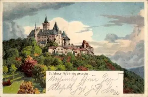 Künstler Litho Hirsch, Wernigerode am Harz, Blick zum Schloss