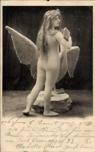 Ak Nackte Frau von der Rückansicht posiert mit einem Schwan, Erotik