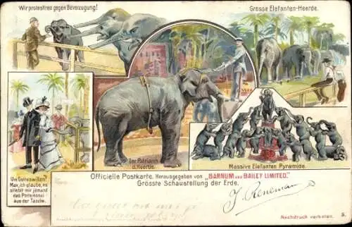 Litho Barnum and Bailey Limited, Zirkus, Elefanten