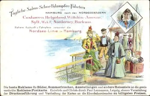 Litho Hamburg Mitte Altstadt, Hansahafen, Salon-Schnelldampfer-Fahrten, Seemann