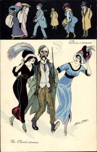 Künstler Ak Paris hat Spaß, ein seriöser Kunde