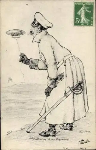 Künstler Ak Kaiser Wilhelm II., Zeppelin, Karikatur