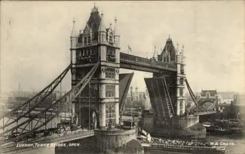 Ak London City England, Tower Bridge, geöffnet