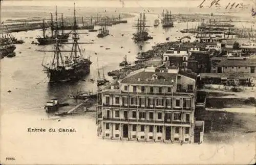Ak Port Said Ägypten, Hafenblick, Häuser, Segelschiffe
